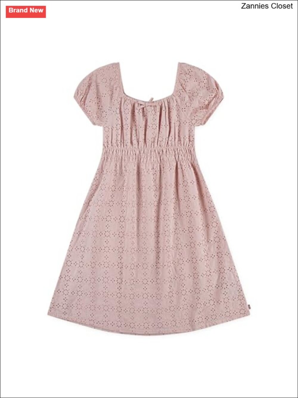 Girls Eyelet Smocked Bodice Puff Sleeve Casual Dress